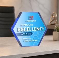 Gilford Hexagon VividPrint Double Sided Award - Blue - Desktop Awards