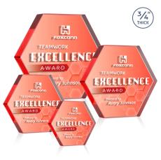 Gilford Hexagon VividPrint Double Sided Award -  Red - Desktop Awards