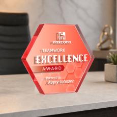 Gilford Hexagon VividPrint Double Sided Award -  Red - Desktop Awards