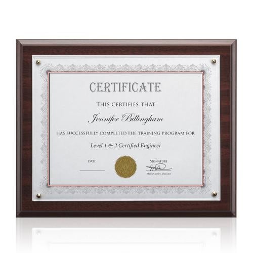 Plaque Awards - Certificate Frames - Merit - Walnut