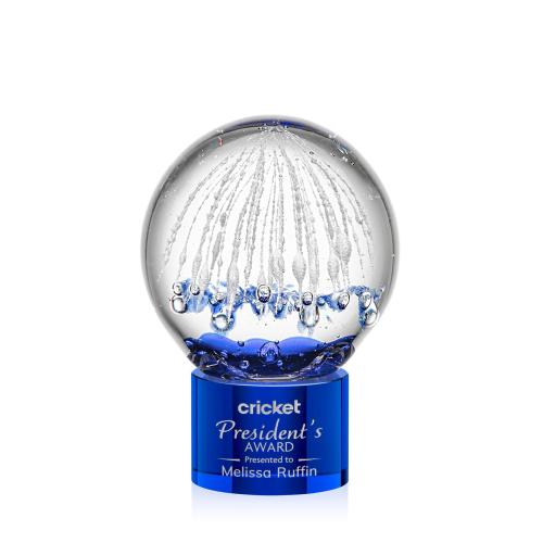 Recognition Awards - Glass Awards - Art Glass Awards - Starburst Award on Marvel Base - Blue