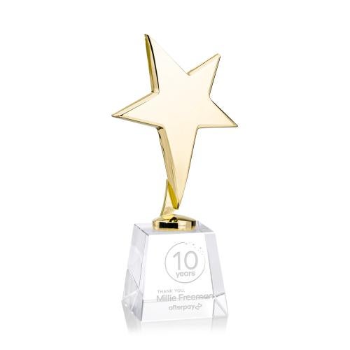 Recognition Awards - Crystal Awards - Tuscany Gold Star on Fortino Base - Clear