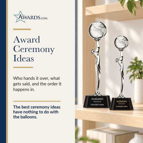 Crystal globe award on an office shelf