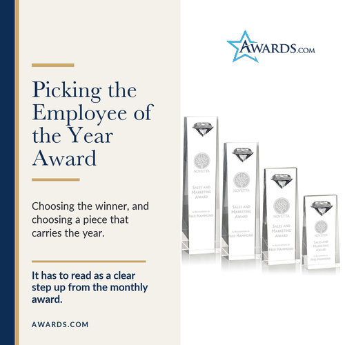 Crystal gemstone awards in four sizes engraved with a recipient name