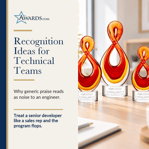 Crystal award on a polished base on an office desk