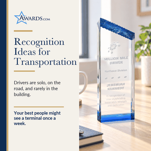 Crystal million mile driver award on an office desk
