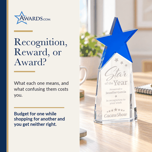 Blue crystal star award on an office desk
