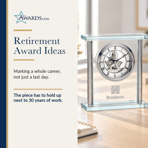 Glass and chrome desk clock award on an office desk
